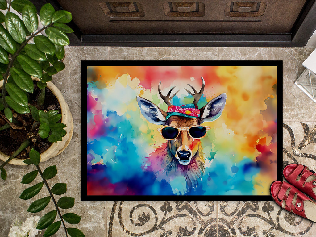 Hippie Animal Deer Doormat Indoor Outdoor 18H X 27W Front Door Mat Rugs for Entryway, Non Slip Washable