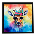 Hippie Animal Deer Framed Metal Print Bathroom, Kitchen, Office, Home Decor Wall Art Ready to Hang, Square, 8X8