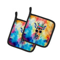 Hippie Animal Deer Pot Holder Set of 2 Heat Resistant Quilted Hot Pads 7.5 x 7.5 Inch, Insulated Kitchen Trivets for Cooking & Baking