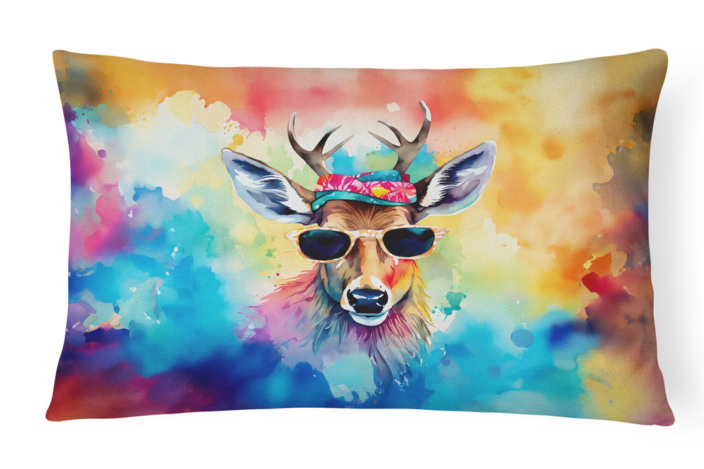 Hippie Animal Deer Decorative Throw Pillow 12x16 Indoor Outdoor Accent Cushion, Fabric Cover with Insert for Sofa, Bed, Porch & Living Room