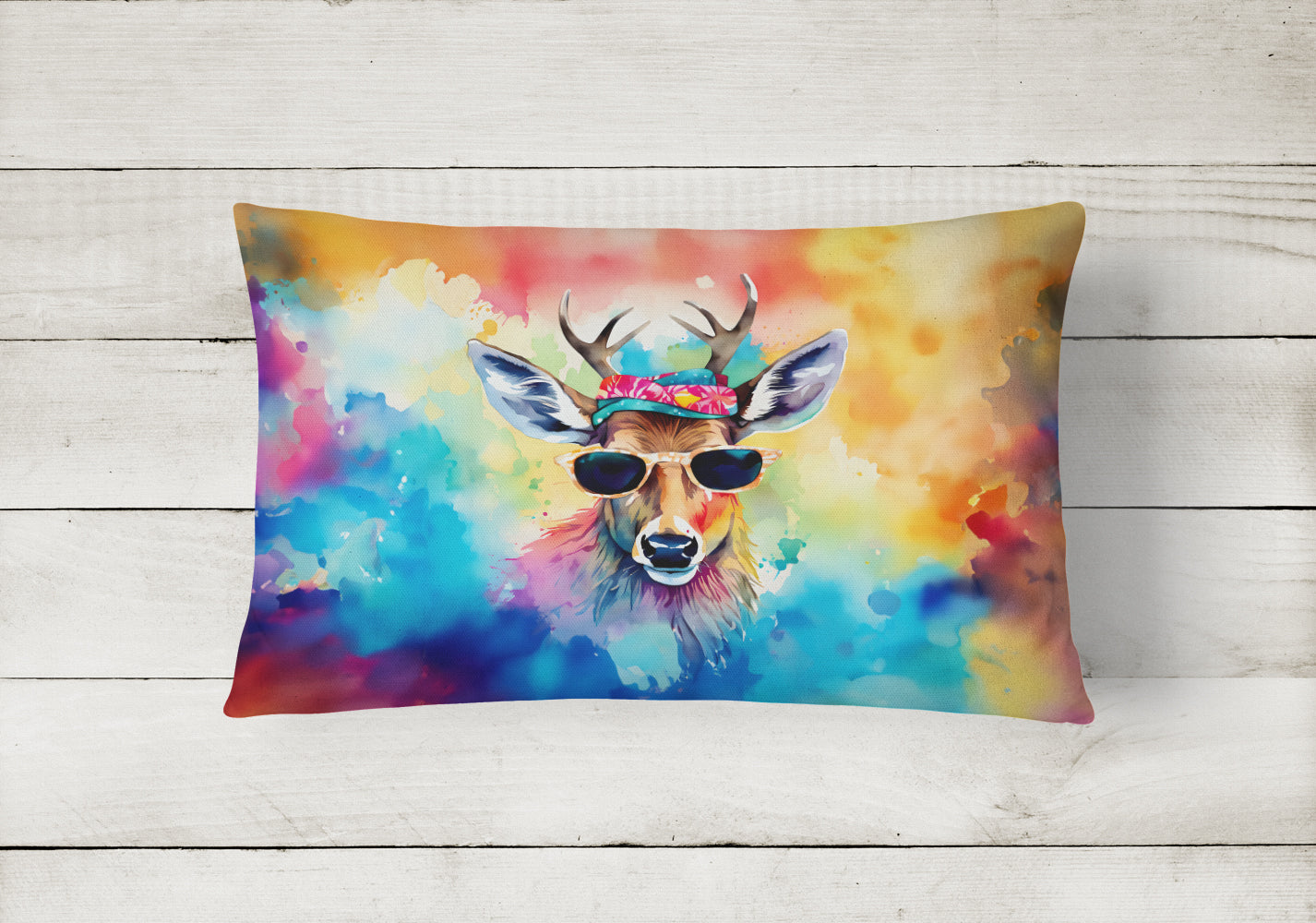 Hippie Animal Deer Decorative Throw Pillow 12x16 Indoor Outdoor Accent Cushion, Fabric Cover with Insert for Sofa, Bed, Porch & Living Room