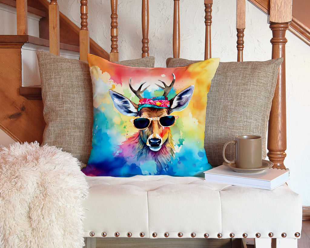 Hippie Animal Deer Decorative Throw Pillow 14x14 Indoor Outdoor Accent Cushion, Fabric Cover with Insert for Sofa, Bed, Porch & Living Room