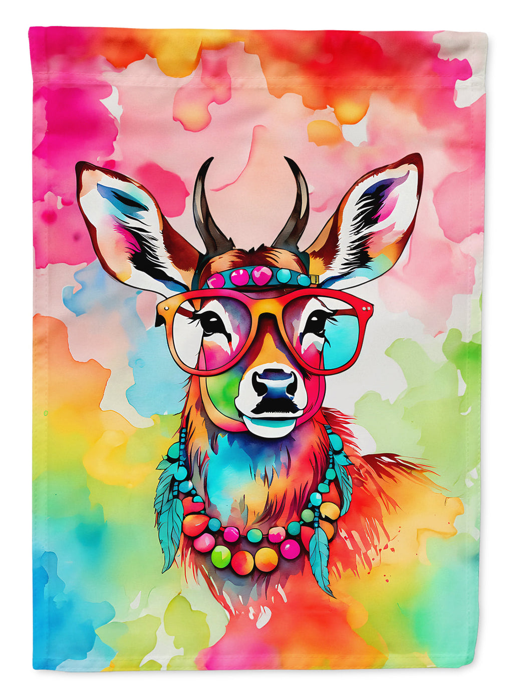 Hippie Animal Deer House Flag 28x40 Porch Sleeve Pole Decorative Outside Yard Banner Artwork Wall Hanging, Polyester
