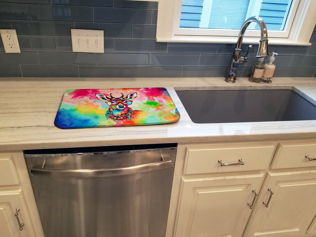 Hippie Animal Deer Dish Drying Mat Absorbent Dish Drying Mat Pad for Kitchen Counter Dish Drainer Mat for Countertop, 14 x 21", Multicolor