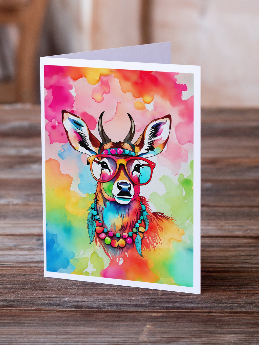 Hippie Animal Deer Greeting Cards Pack of 8 Blank Cards with Envelopes Whimsical A7 Size 5x7