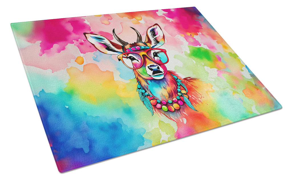 Hippie Animal Deer Cutting Board Tempered Glass Kitchen Cutting Surface, Heat Resistant Chopping, Non-Slip Feet, Food Prep & Serving