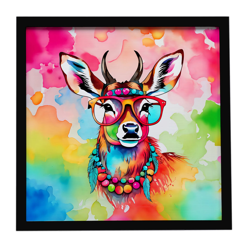 Hippie Animal Deer Framed Metal Print Bathroom, Kitchen, Office, Home Decor Wall Art Ready to Hang, Square, 8X8