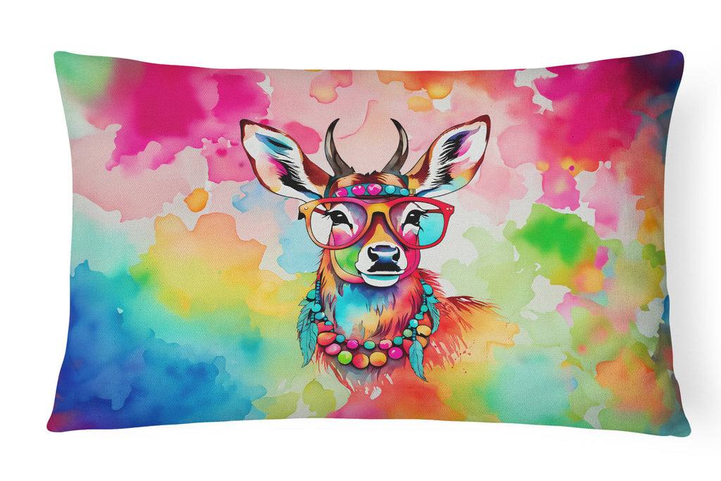 Hippie Animal Deer Decorative Throw Pillow 12x16 Indoor Outdoor Accent Cushion, Fabric Cover with Insert for Sofa, Bed, Porch & Living Room