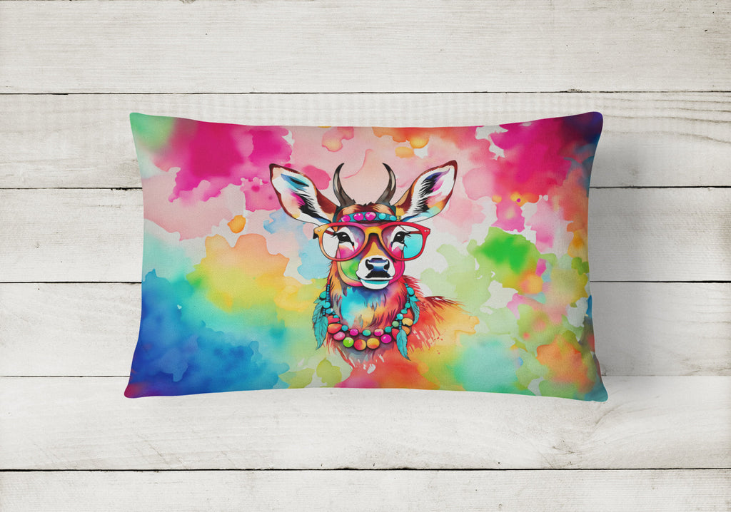 Hippie Animal Deer Decorative Throw Pillow 12x16 Indoor Outdoor Accent Cushion, Fabric Cover with Insert for Sofa, Bed, Porch & Living Room
