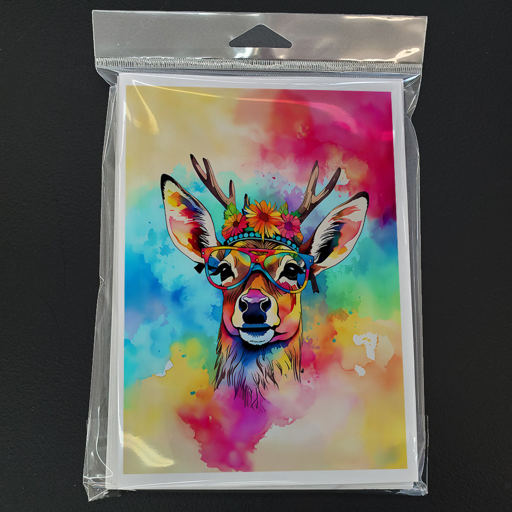 Hippie Animal Deer Greeting Cards Pack of 8 Blank Cards with Envelopes Whimsical A7 Size 5x7