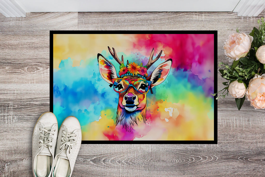 Hippie Animal Deer Doormat Indoor Outdoor 24H X 36W Front Door Mat Rugs for Entryway, Non Slip Washable Low Pile,