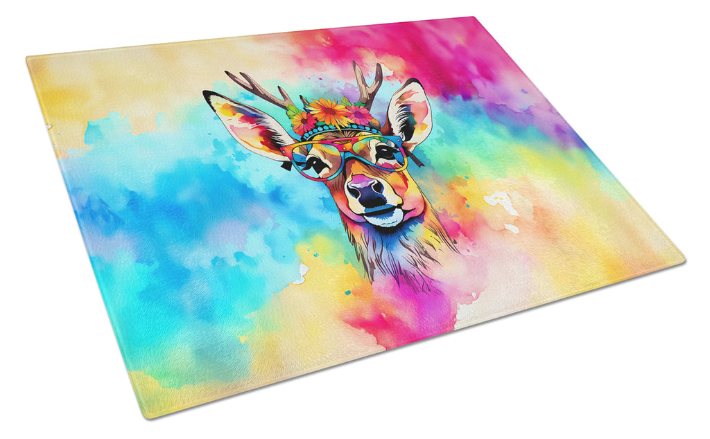 Hippie Animal Deer Cutting Board Tempered Glass Kitchen Cutting Surface, Heat Resistant Chopping, Non-Slip Feet, Food Prep & Serving