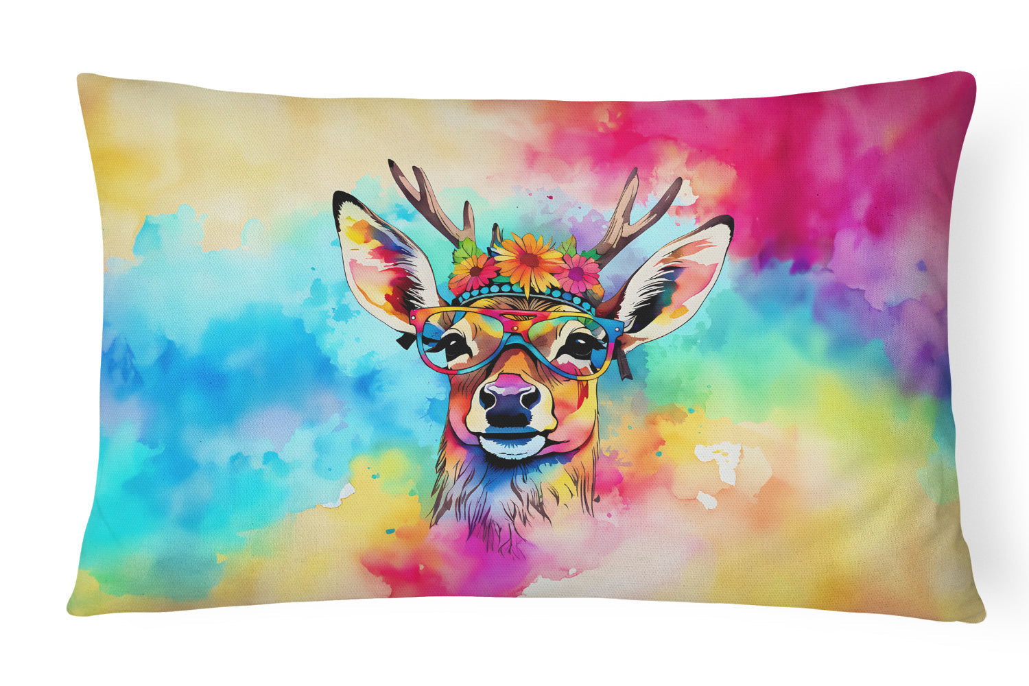 Hippie Animal Deer Decorative Throw Pillow 12x16 Indoor Outdoor Accent Cushion, Fabric Cover with Insert for Sofa, Bed, Porch & Living Room