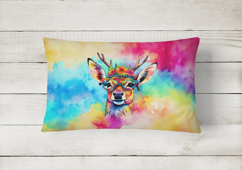 Hippie Animal Deer Decorative Throw Pillow 12x16 Indoor Outdoor Accent Cushion, Fabric Cover with Insert for Sofa, Bed, Porch & Living Room