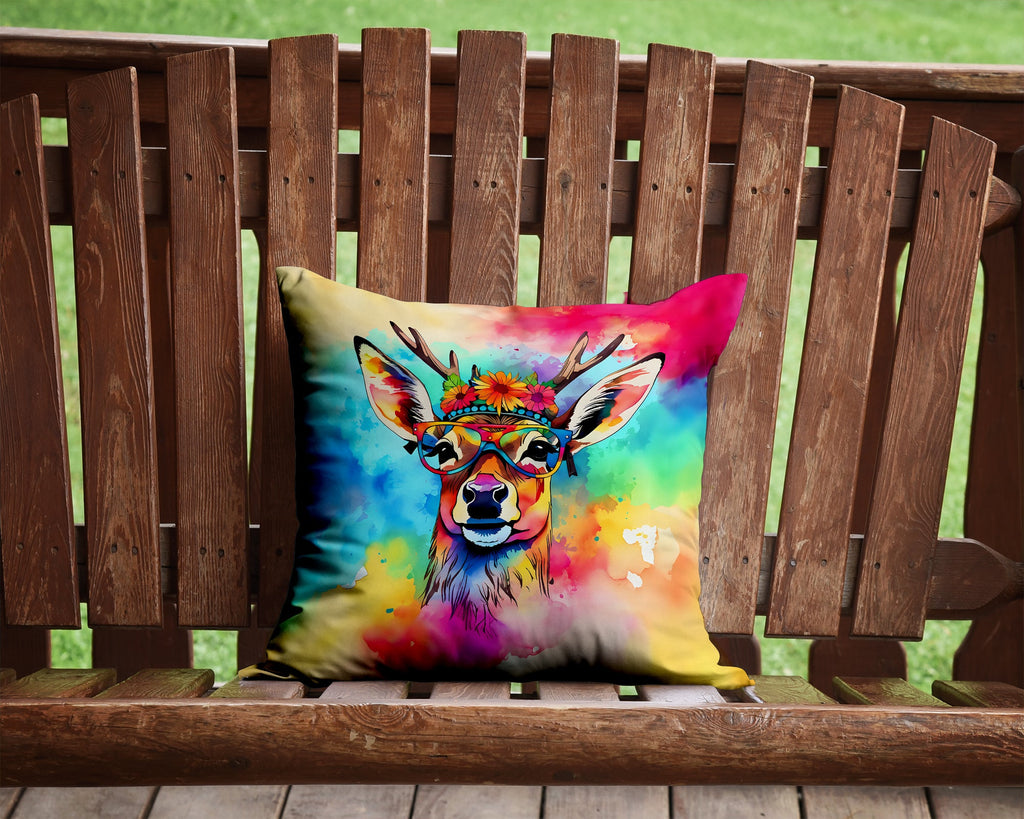 Hippie Animal Deer Decorative Throw Pillow 14x14 Indoor Outdoor Accent Cushion, Fabric Cover with Insert for Sofa, Bed, Porch & Living Room
