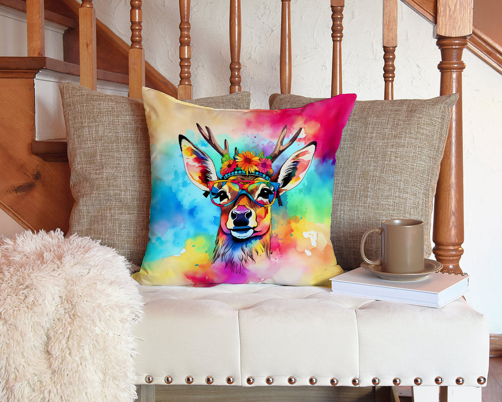 Hippie Animal Deer Decorative Throw Pillow 14x14 Indoor Outdoor Accent Cushion, Fabric Cover with Insert for Sofa, Bed, Porch & Living Room