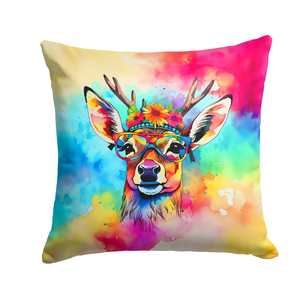 Hippie Animal Deer Decorative Throw Pillow 18x18 Indoor Outdoor Accent Cushion, Fabric Cover with Insert for Sofa, Bed, Porch & Living Room
