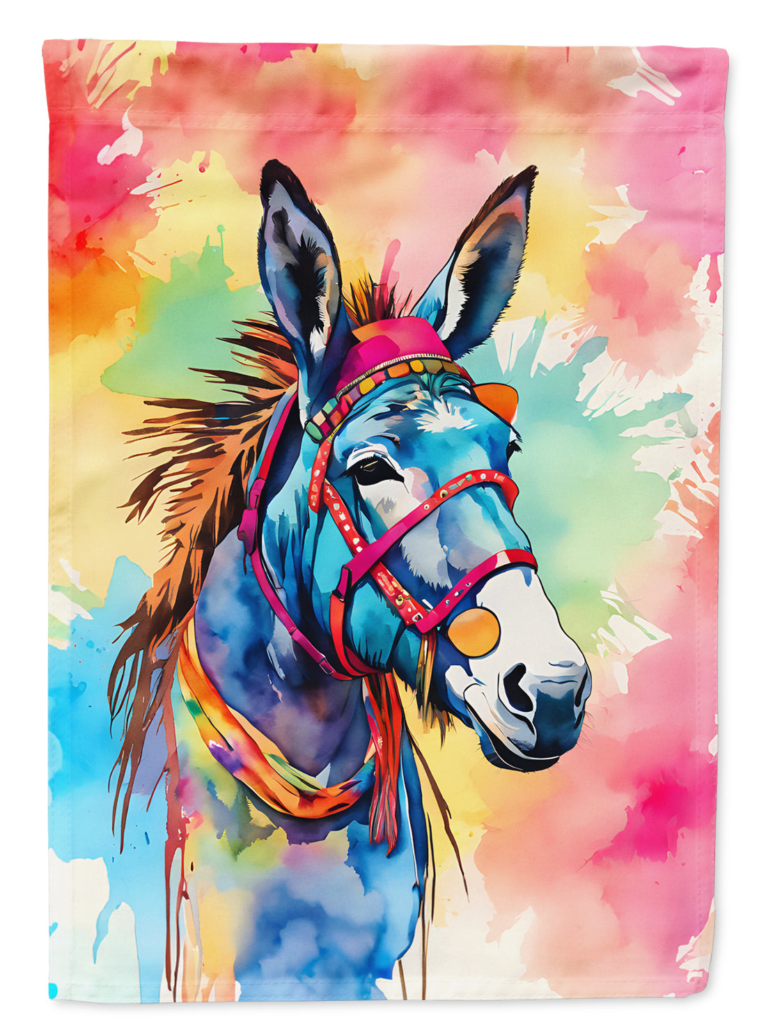 Hippie Animal Donkey House Flag 28x40 Porch Sleeve Pole Decorative Outside Yard Banner Artwork Wall Hanging, Polyester