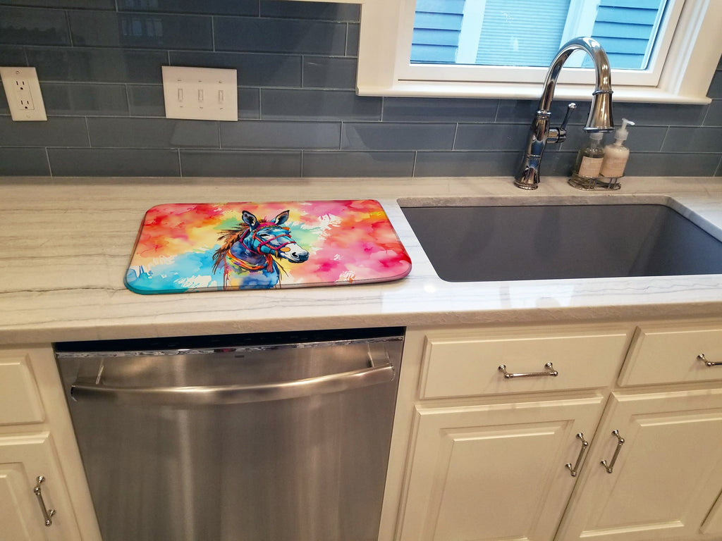 Hippie Animal Donkey Dish Drying Mat Absorbent Dish Drying Mat Pad for Kitchen Counter Dish Drainer Mat for Countertop, 14 x 21", Multicolor