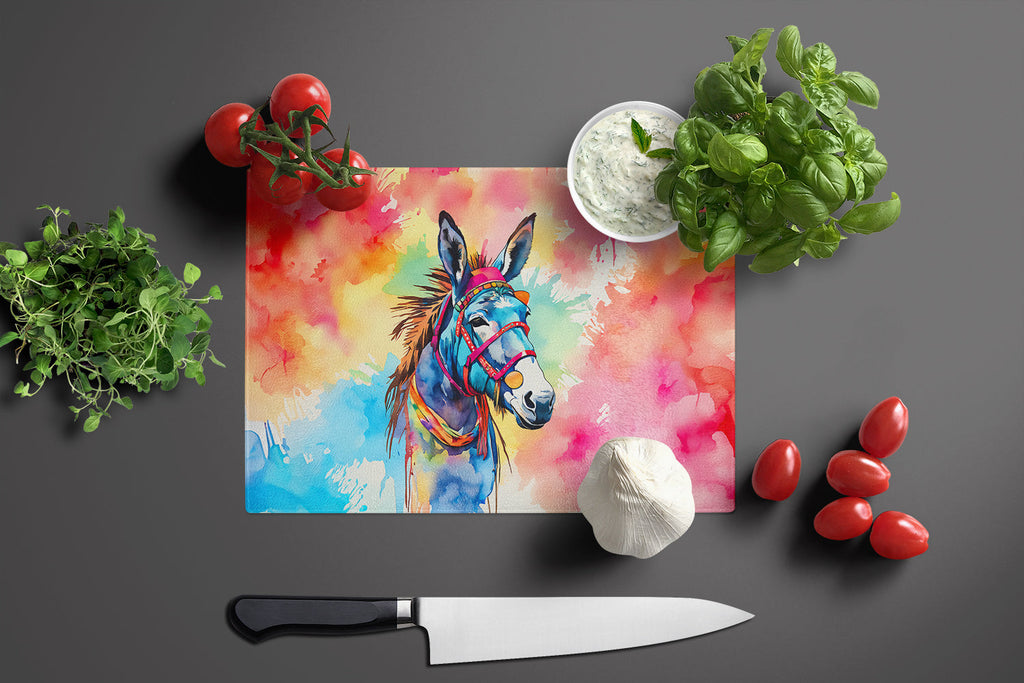 Hippie Animal Donkey Cutting Board Tempered Glass Kitchen Cutting Surface, Heat Resistant Chopping, Non-Slip Feet, Food Prep & Serving
