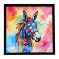 Hippie Animal Donkey Framed Metal Print Bathroom, Kitchen, Office, Home Decor Wall Art Ready to Hang, Square, 8X8