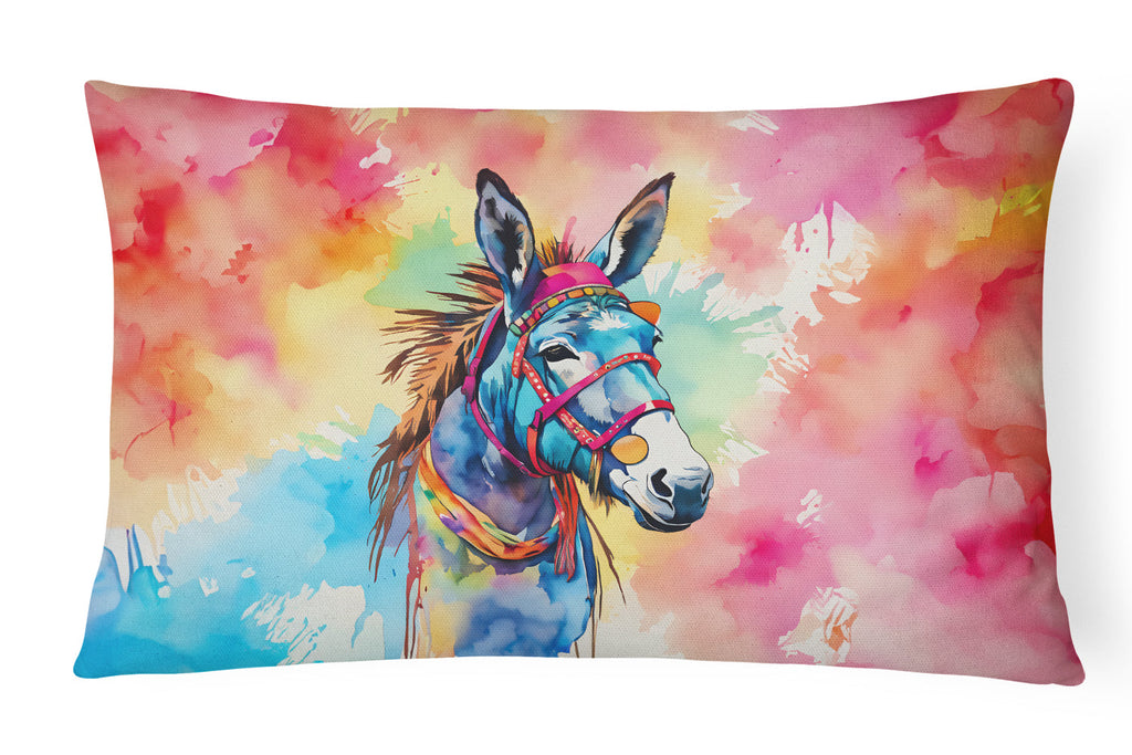 Hippie Animal Donkey Decorative Throw Pillow 12x16 Indoor Outdoor Accent Cushion, Fabric Cover with Insert for Sofa, Bed, Porch & Living Room