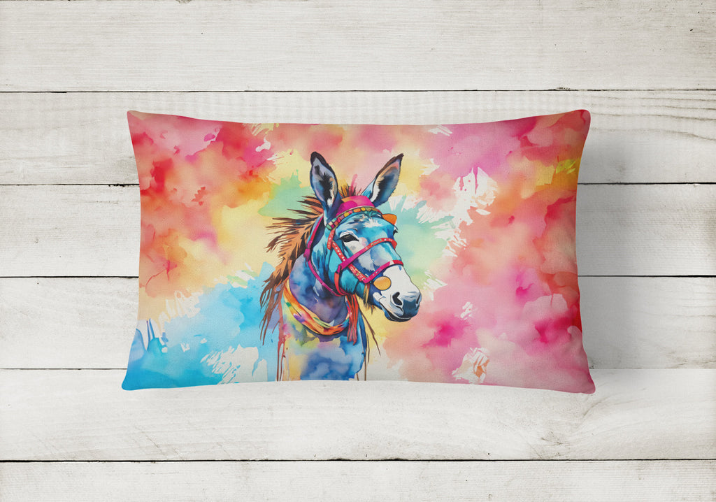 Hippie Animal Donkey Decorative Throw Pillow 12x16 Indoor Outdoor Accent Cushion, Fabric Cover with Insert for Sofa, Bed, Porch & Living Room