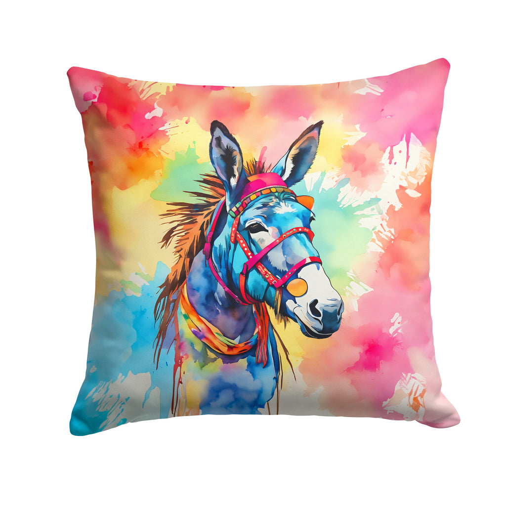 Hippie Animal Donkey Decorative Throw Pillow 14x14 Indoor Outdoor Accent Cushion, Fabric Cover with Insert for Sofa, Bed, Porch & Living Room