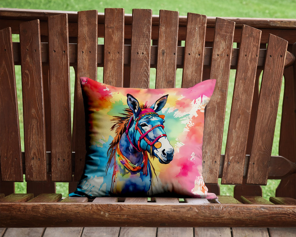 Hippie Animal Donkey Decorative Throw Pillow 14x14 Indoor Outdoor Accent Cushion, Fabric Cover with Insert for Sofa, Bed, Porch & Living Room