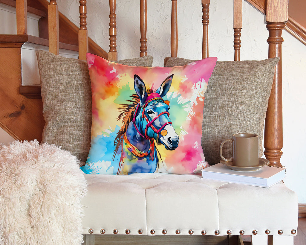 Hippie Animal Donkey Decorative Throw Pillow 14x14 Indoor Outdoor Accent Cushion, Fabric Cover with Insert for Sofa, Bed, Porch & Living Room