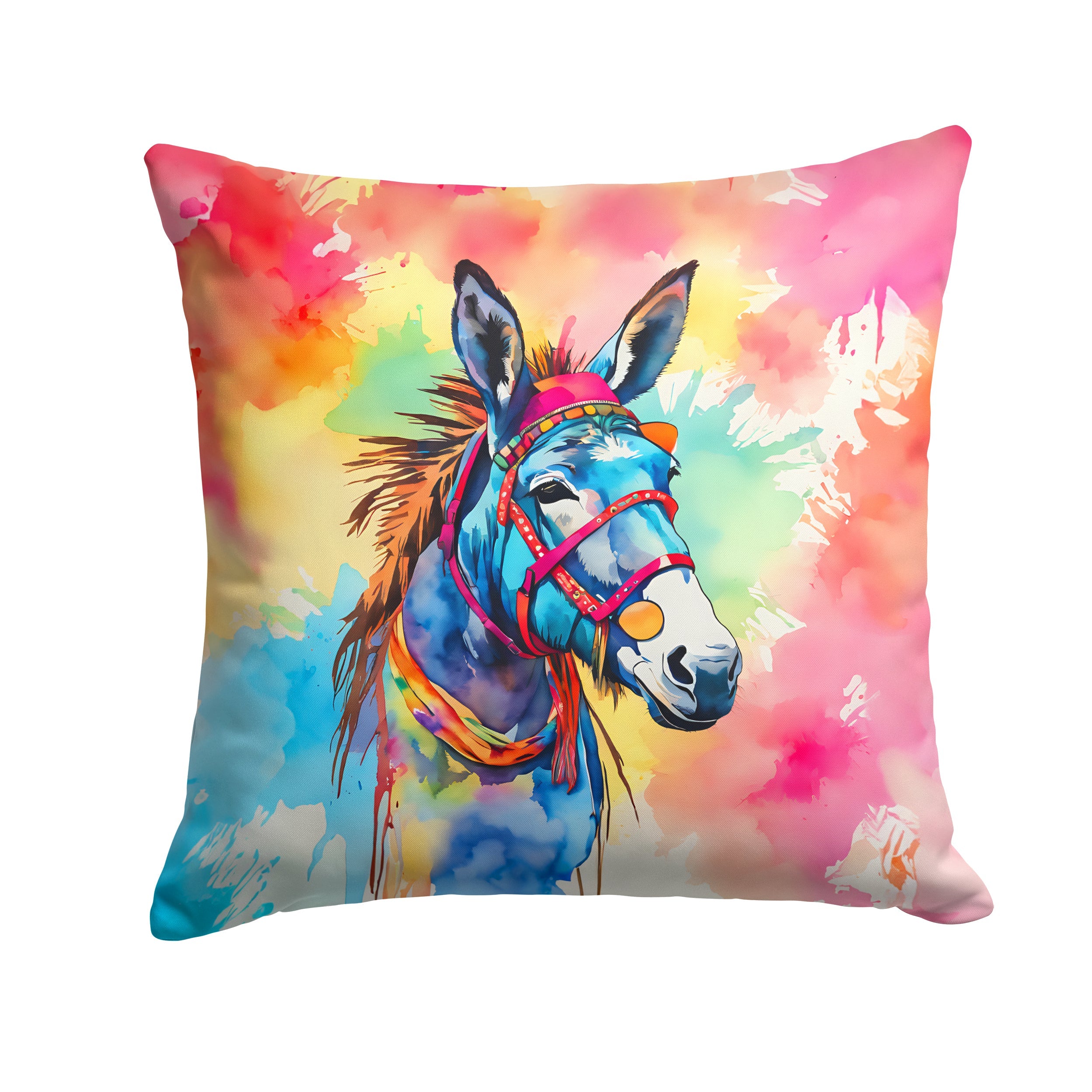 Hippie Animal Donkey Decorative Throw Pillow 18x18 Indoor Outdoor Accent Cushion, Fabric Cover with Insert for Sofa, Bed, Porch & Living Room