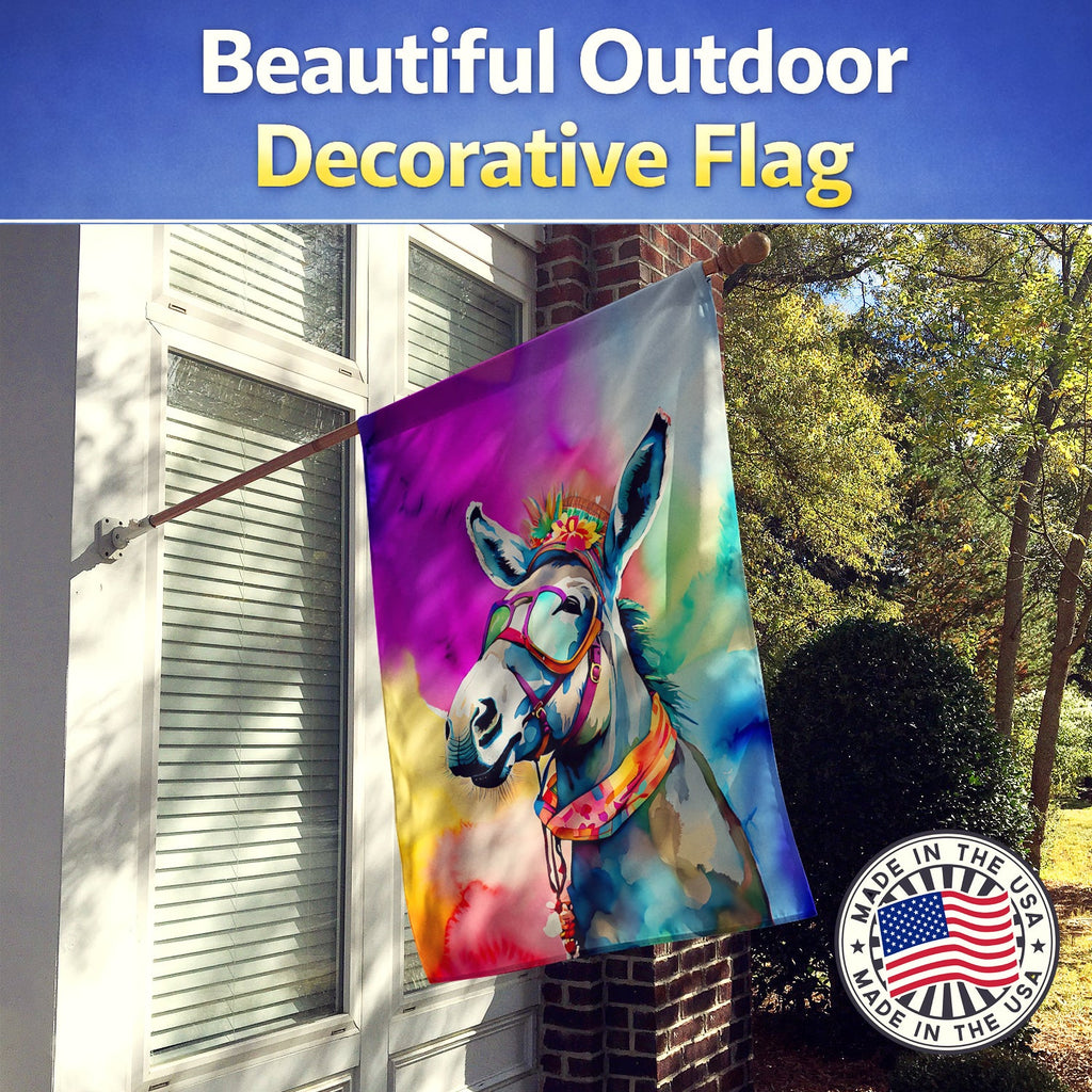 Hippie Animal Donkey House Flag 28x40 Porch Sleeve Pole Decorative Outside Yard Banner Artwork Wall Hanging, Polyester