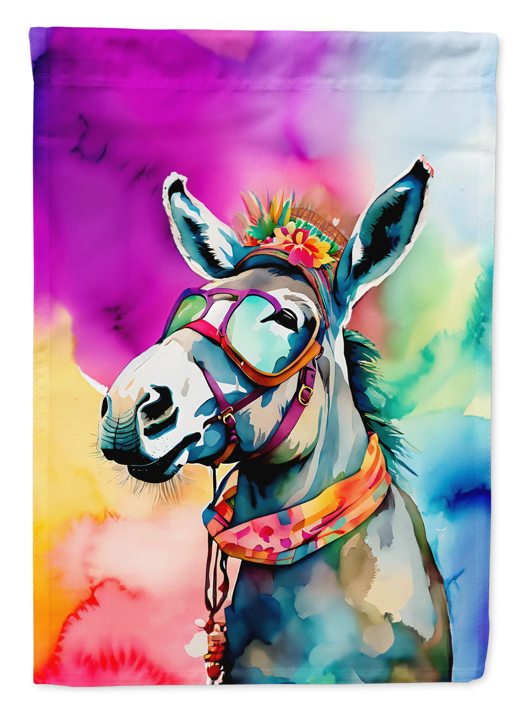 Hippie Animal Donkey House Flag 28x40 Porch Sleeve Pole Decorative Outside Yard Banner Artwork Wall Hanging, Polyester