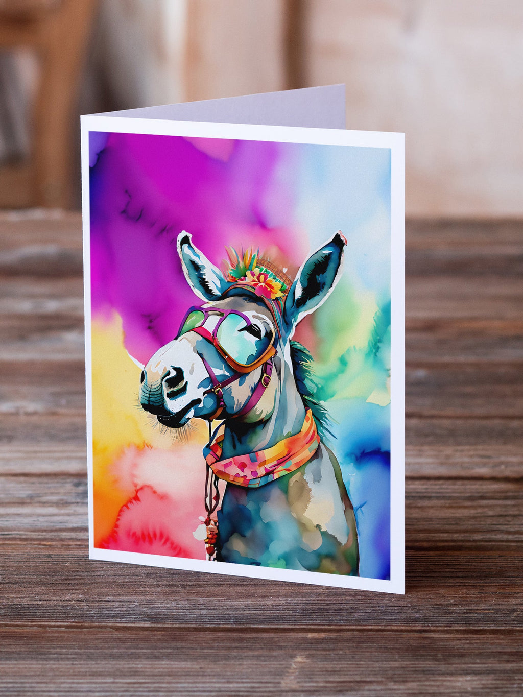 Hippie Animal Donkey Greeting Cards Pack of 8 Blank Cards with Envelopes Whimsical A7 Size 5x7
