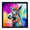 Hippie Animal Donkey Framed Metal Print Bathroom, Kitchen, Office, Home Decor Wall Art Ready to Hang, Square, 8X8