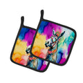 Hippie Animal Donkey Pot Holder Set of 2 Heat Resistant Quilted Hot Pads 7.5 x 7.5 Inch, Insulated Kitchen Trivets for Cooking & Baking
