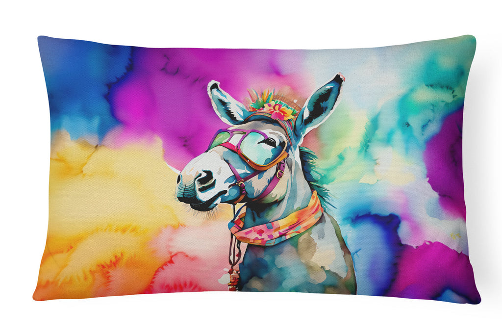 Hippie Animal Donkey Decorative Throw Pillow 12x16 Indoor Outdoor Accent Cushion, Fabric Cover with Insert for Sofa, Bed, Porch & Living Room
