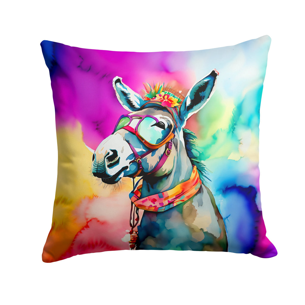 Hippie Animal Donkey Decorative Throw Pillow 14x14 Indoor Outdoor Accent Cushion, Fabric Cover with Insert for Sofa, Bed, Porch & Living Room