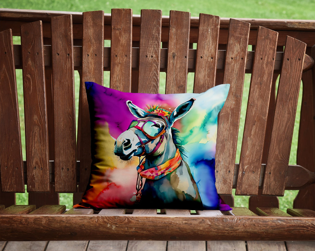 Hippie Animal Donkey Decorative Throw Pillow 14x14 Indoor Outdoor Accent Cushion, Fabric Cover with Insert for Sofa, Bed, Porch & Living Room