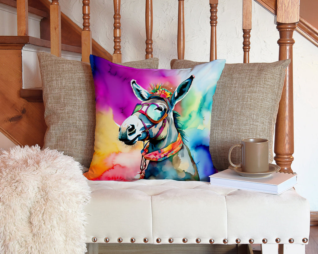 Hippie Animal Donkey Decorative Throw Pillow 14x14 Indoor Outdoor Accent Cushion, Fabric Cover with Insert for Sofa, Bed, Porch & Living Room