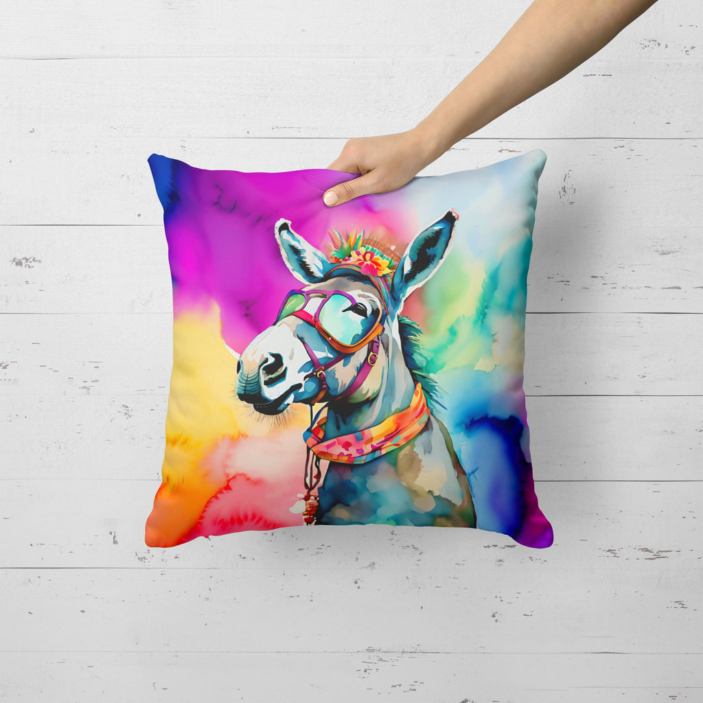 Hippie Animal Donkey Decorative Throw Pillow 18x18 Indoor Outdoor Accent Cushion, Fabric Cover with Insert for Sofa, Bed, Porch & Living Room