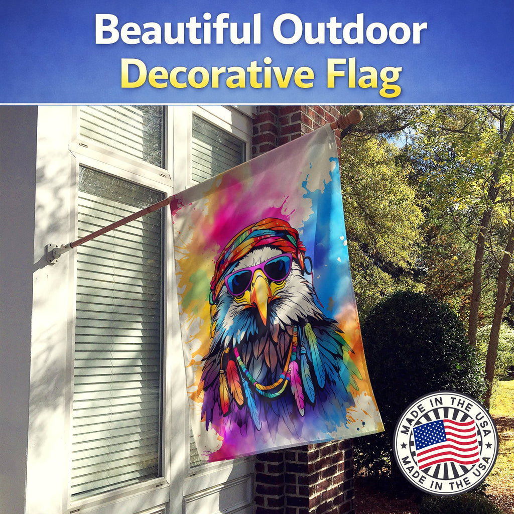 Hippie Animal Eagle House Flag 28x40 Porch Sleeve Pole Decorative Outside Yard Banner Artwork Wall Hanging, Polyester