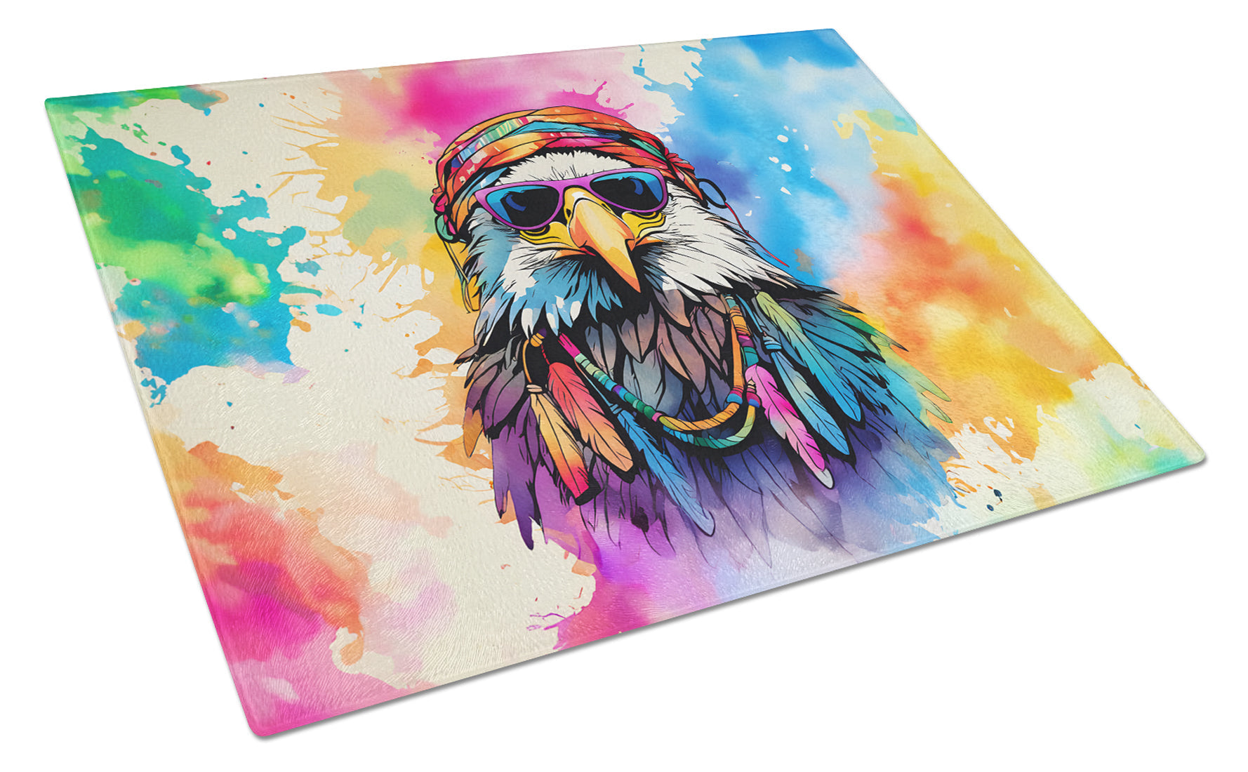 Hippie Animal Eagle Cutting Board Tempered Glass Kitchen Cutting Surface, Heat Resistant Chopping, Non-Slip Feet, Food Prep & Serving