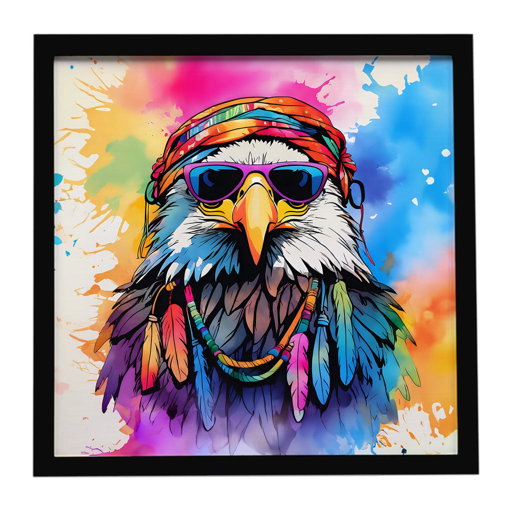 Hippie Animal Eagle Framed Metal Print Bathroom, Kitchen, Office, Home Decor Wall Art Ready to Hang, Square, 8X8
