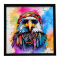 Hippie Animal Eagle Framed Metal Print Bathroom, Kitchen, Office, Home Decor Wall Art Ready to Hang, Square, 8X8