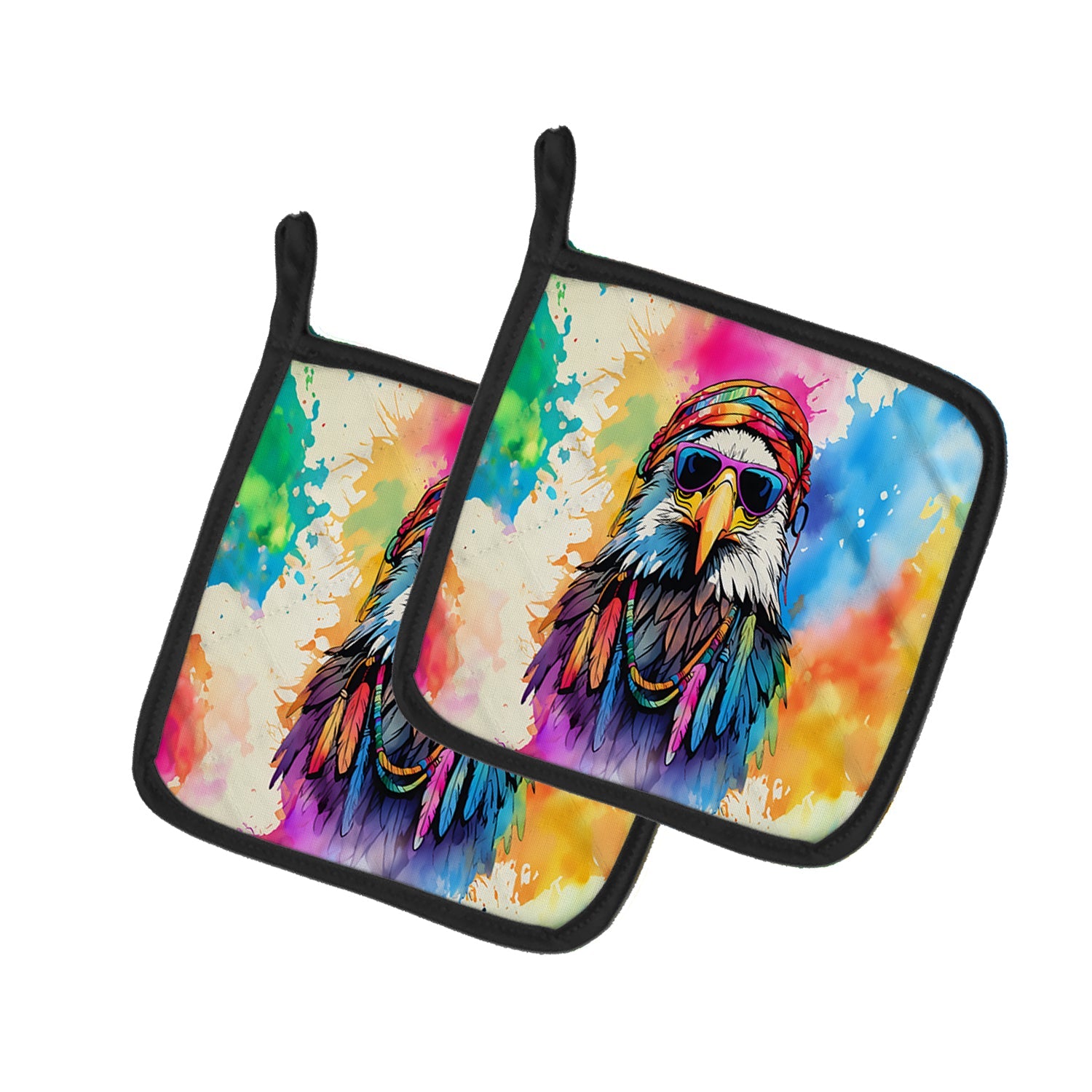 Hippie Animal Eagle Pot Holder Set of 2 Heat Resistant Quilted Hot Pads 7.5 x 7.5 Inch, Insulated Kitchen Trivets for Cooking & Baking