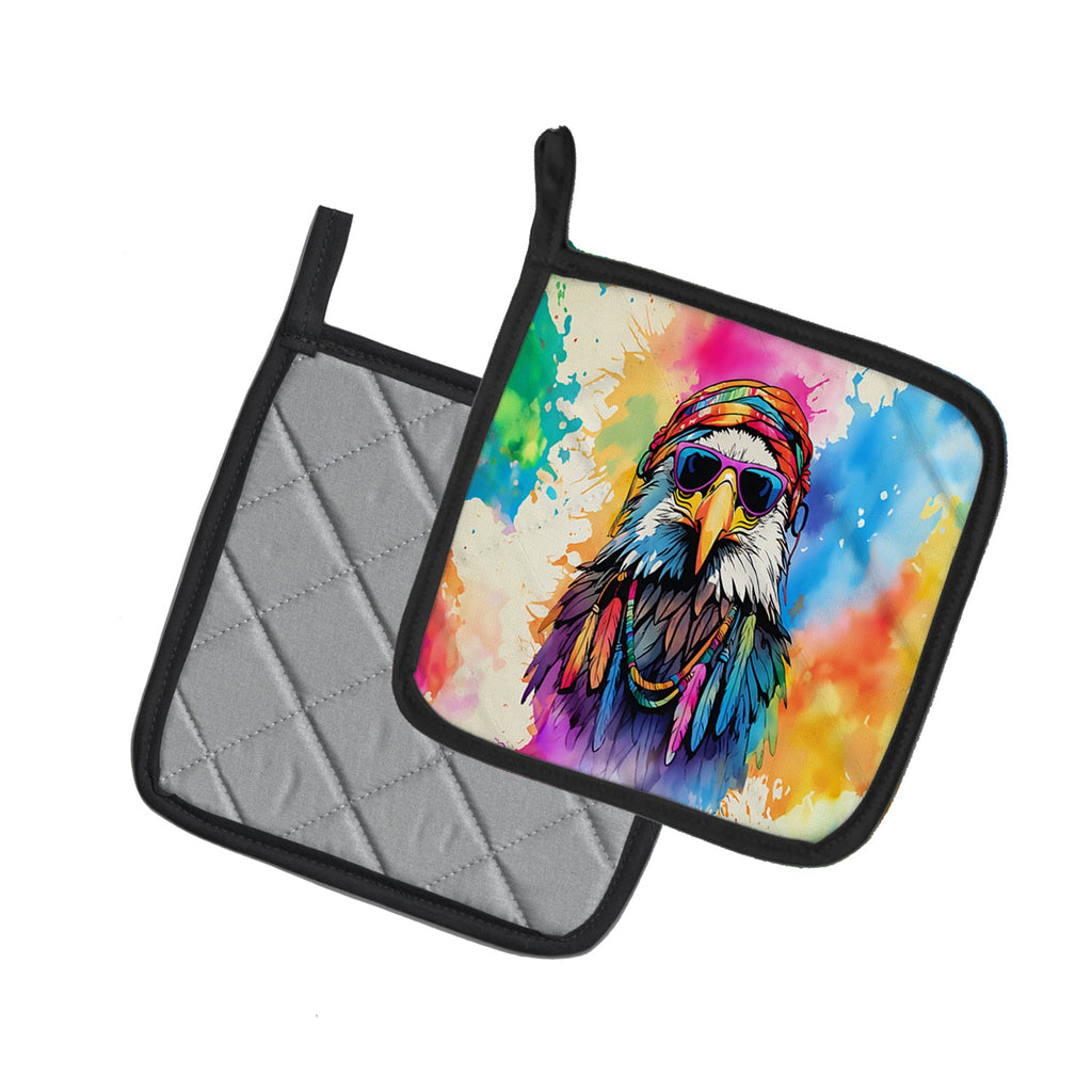 Hippie Animal Eagle Pot Holder Set of 2 Heat Resistant Quilted Hot Pads 7.5 x 7.5 Inch, Insulated Kitchen Trivets for Cooking & Baking