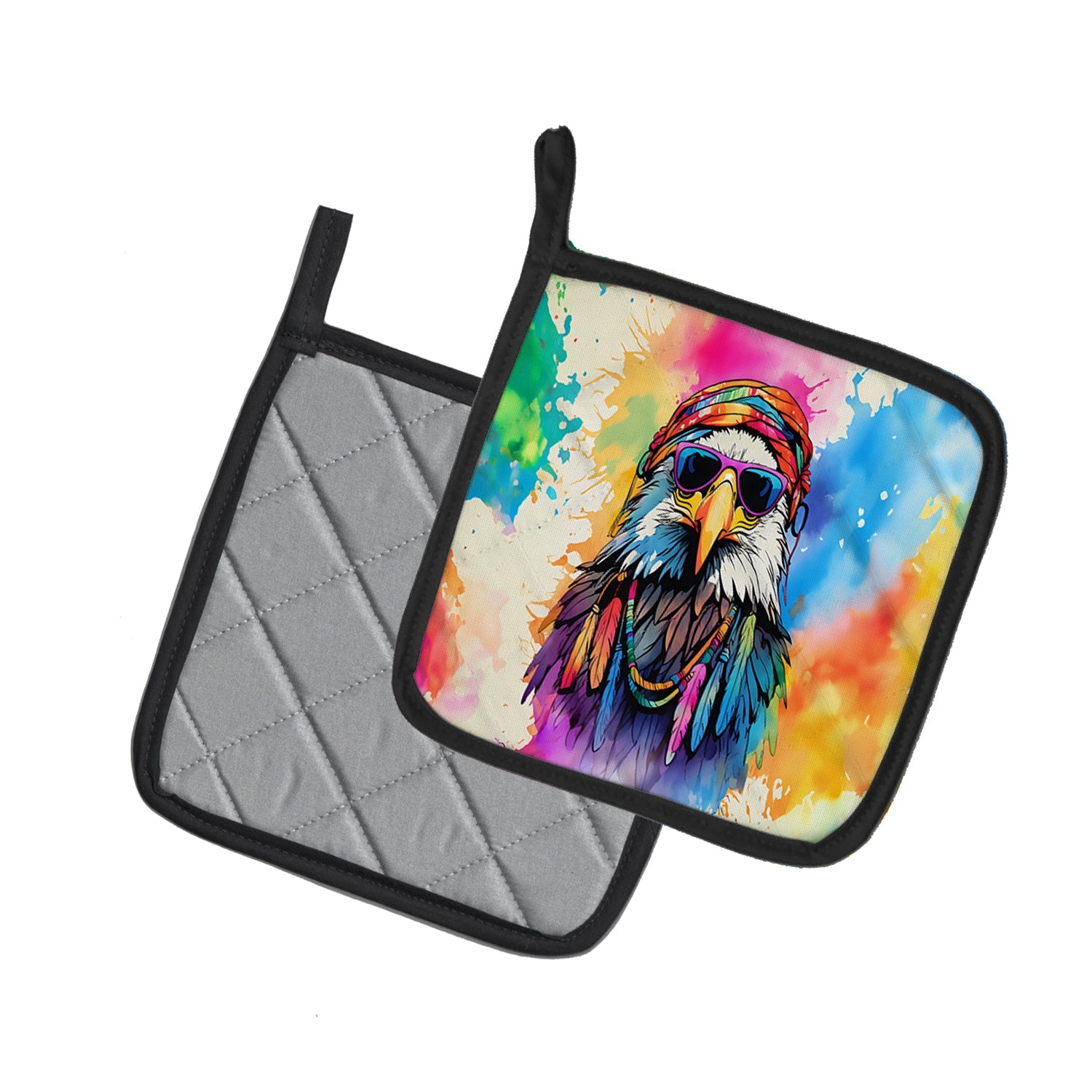 Hippie Animal Eagle Pot Holder Set of 2 Heat Resistant Quilted Hot Pads 7.5 x 7.5 Inch, Insulated Kitchen Trivets for Cooking & Baking