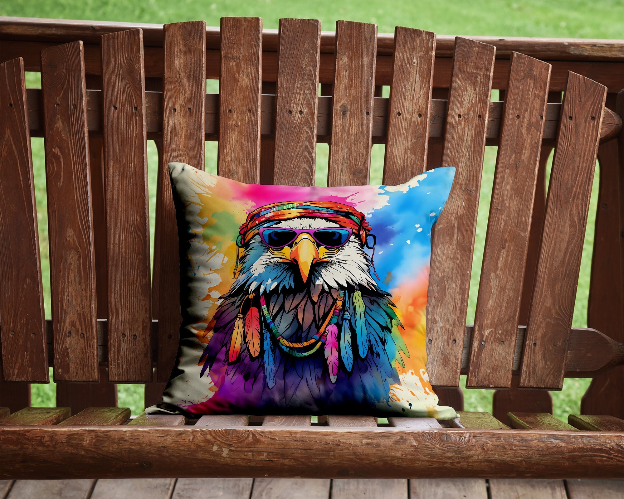 Hippie Animal Eagle Decorative Throw Pillow 14x14 Indoor Outdoor Accent Cushion, Fabric Cover with Insert for Sofa, Bed, Porch & Living Room