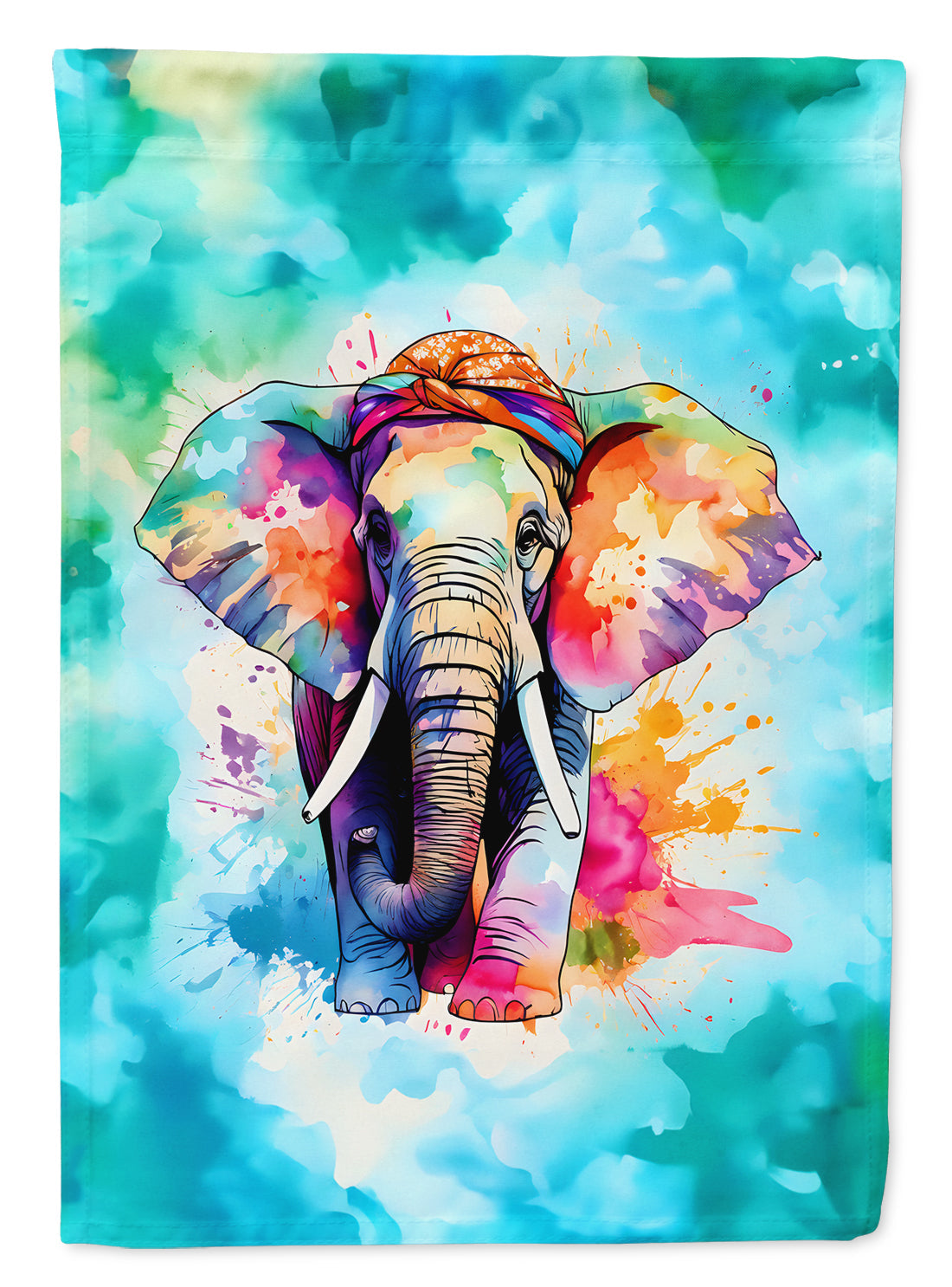 Hippie Animal Elephant House Flag 28x40 Porch Sleeve Pole Decorative Outside Yard Banner Artwork Wall Hanging, Polyester
